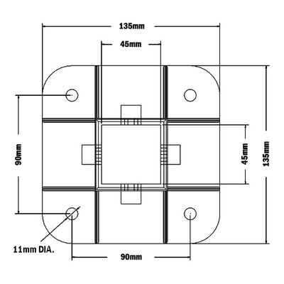 33-4545-0 MODULAR SOLUTIONS FOOT 45MM X 45MM (4) SIDED FOOT W/11MM FLOOR ANCHOR HOLES